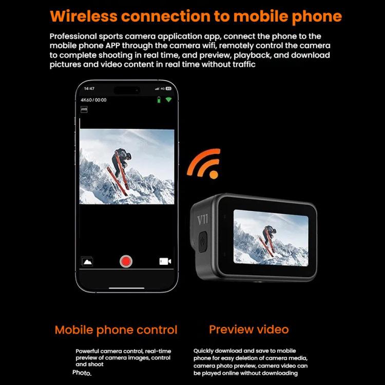 VIRAN V11 Dual-Color Screen 5K HD IP68 Waterproof Six-Axis Anti-Shake Sports Camera, V11