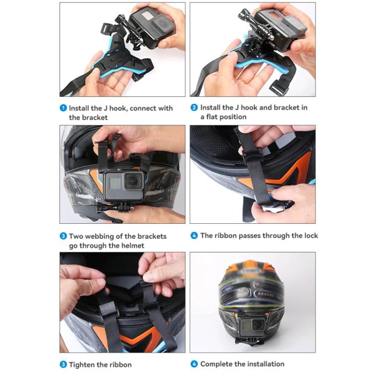 TELESIN Sports Camera Motorcycle Helmet Chin Mount Bracket For GoPro HERO Series / DJI Osmo Action / Insta360, Holder, Holder + J-Buckle