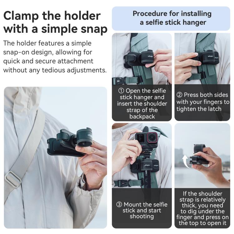 AMagisn Selfie Stick Hanger Action Camera Backpack Quick Attachment for Insta360 / DJI / GoPro