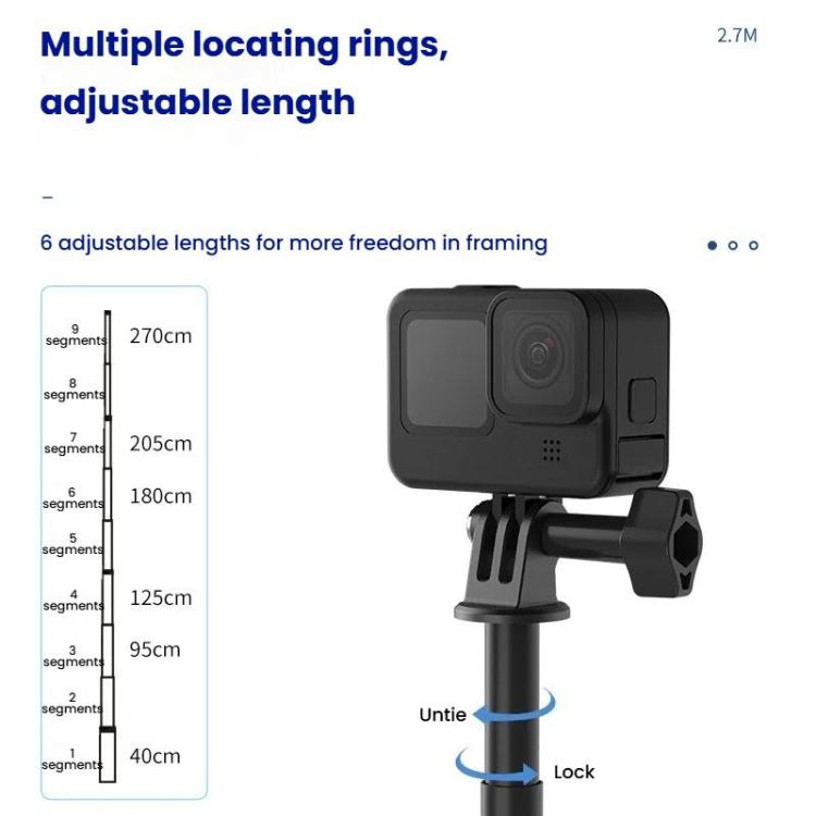 TELESIN Gen 2 2.7m Carbon Fiber Selfie Stick Sports Camera Extension Rod For GoPro HERO13 Black / Insta360