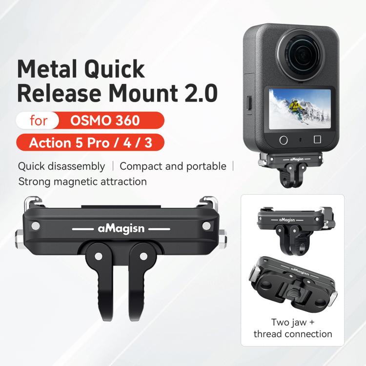 For DJI Action 5 Pro / 4 /  3 aMagisn Metal Magnetic Quick Release Mount Dual Interface Adapter
