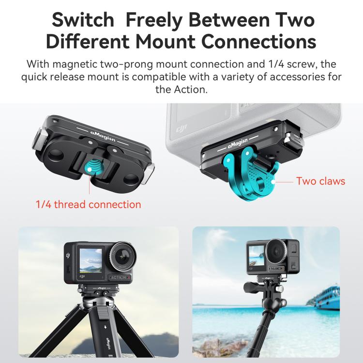 For DJI Action 5 Pro / 4 /  3 aMagisn Metal Magnetic Quick Release Mount Dual Interface Adapter