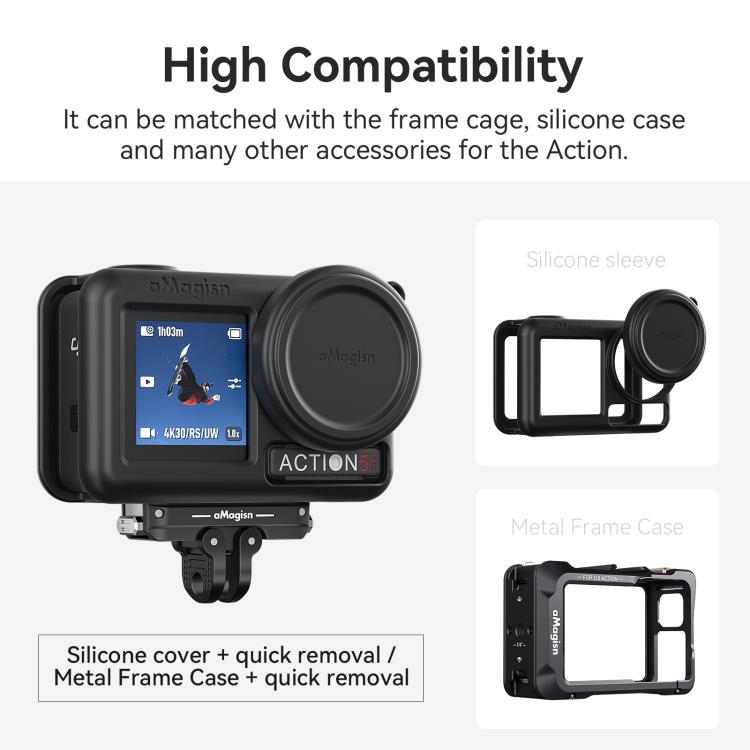 For DJI Action 5 Pro / 4 /  3 aMagisn Metal Magnetic Quick Release Mount Dual Interface Adapter