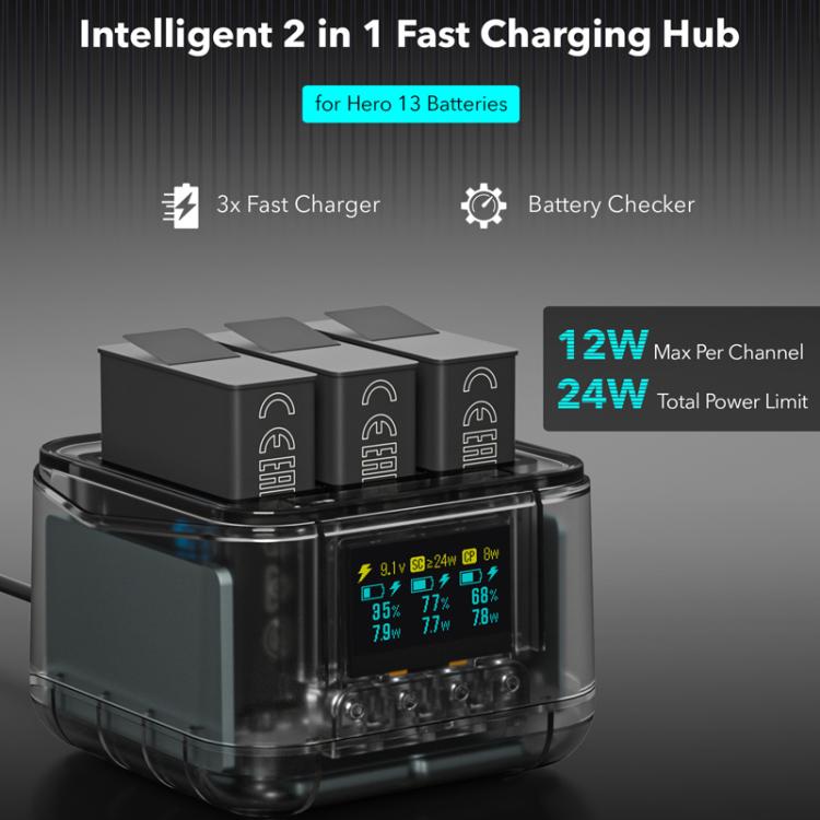 For GoPro HERO13 Black Super Fast Charger Dock Battery Charging Station With OLED Screen Display