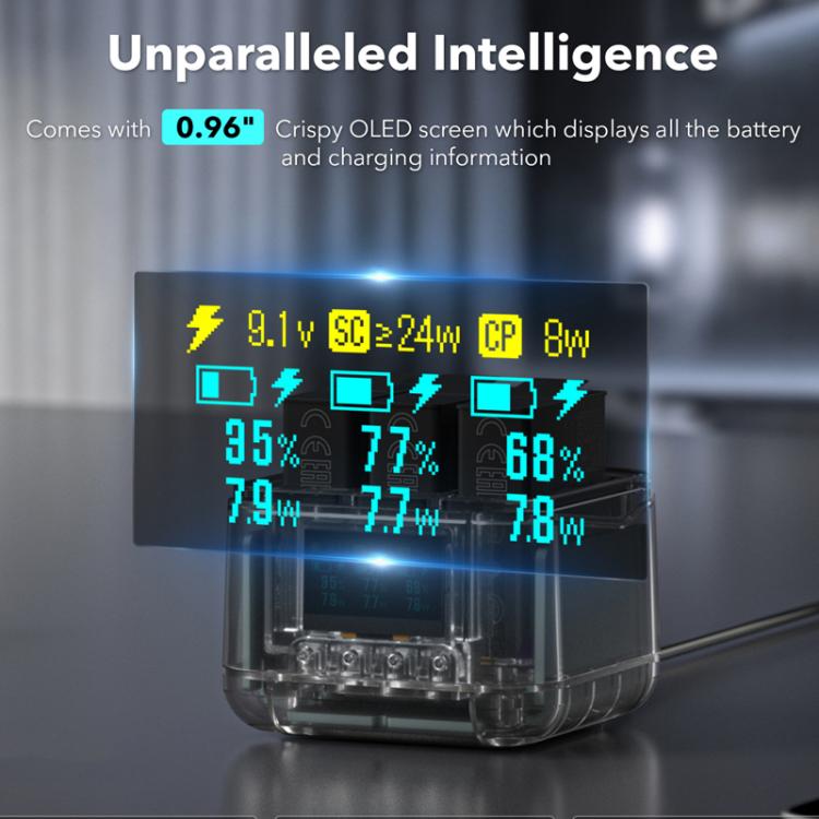 For GoPro HERO13 Black Super Fast Charger Dock Battery Charging Station With OLED Screen Display