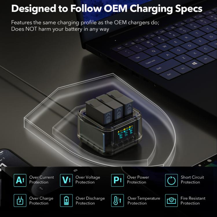 For GoPro HERO13 Black Super Fast Charger Dock Battery Charging Station With OLED Screen Display