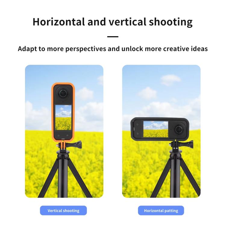 For Insta360 X5 360 Camera CQT Expandable Protective Cage Shockproof Case, Vertical Black, Horizontal Black, Vertical Orange, Horizontal Orange