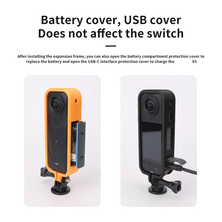 For Insta360 X5 360 Camera CQT Expandable Protective Cage Shockproof Case, Vertical Black, Horizontal Black, Vertical Orange, Horizontal Orange