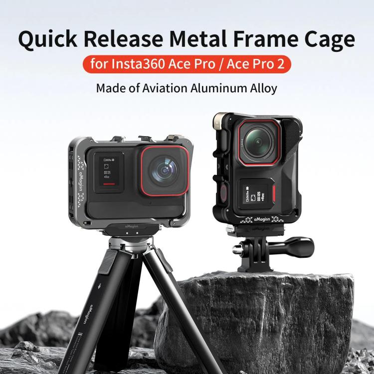 For Insta360 Ace Pro 2 / Ace Pro Camera AMagisn Quick Release Metal Cage Horizontal & Vertical Shooting Protective Frame