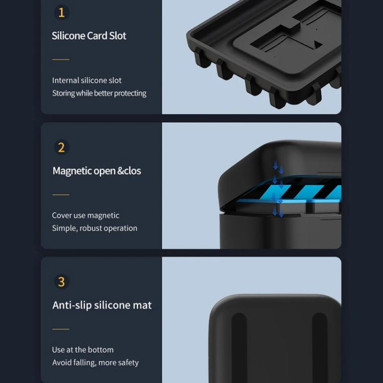 For GoPro HERO13 Black TELESIN 3 Slots Charging Case Compact Storage Box, Charging Case