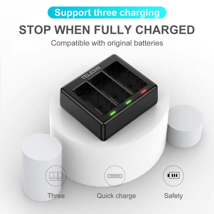 For GoPro HERO13 Black TELESIN 3 Slots Charging Base Action Camera Accessories, Charging Base
