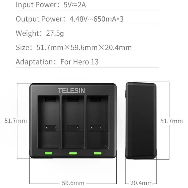 For GoPro HERO13 Black TELESIN 3 Slots Charging Base Action Camera Accessories, Charging Base