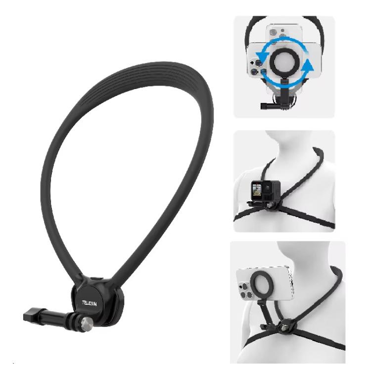 TELESIN Action Camera Neck Holder SE2.0 POV Perspective Bracket With Adjustable Chest Strap, SE2.0 Gray, SE2.0 Black