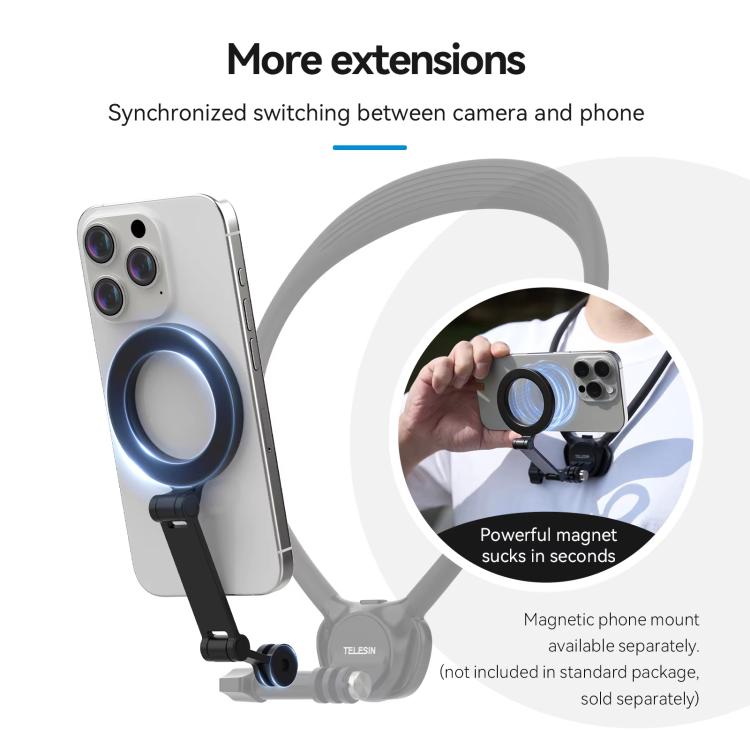 TELESIN Action Camera Neck Holder SE2.0 POV Perspective Bracket With Adjustable Chest Strap, SE2.0 Gray, SE2.0 Black