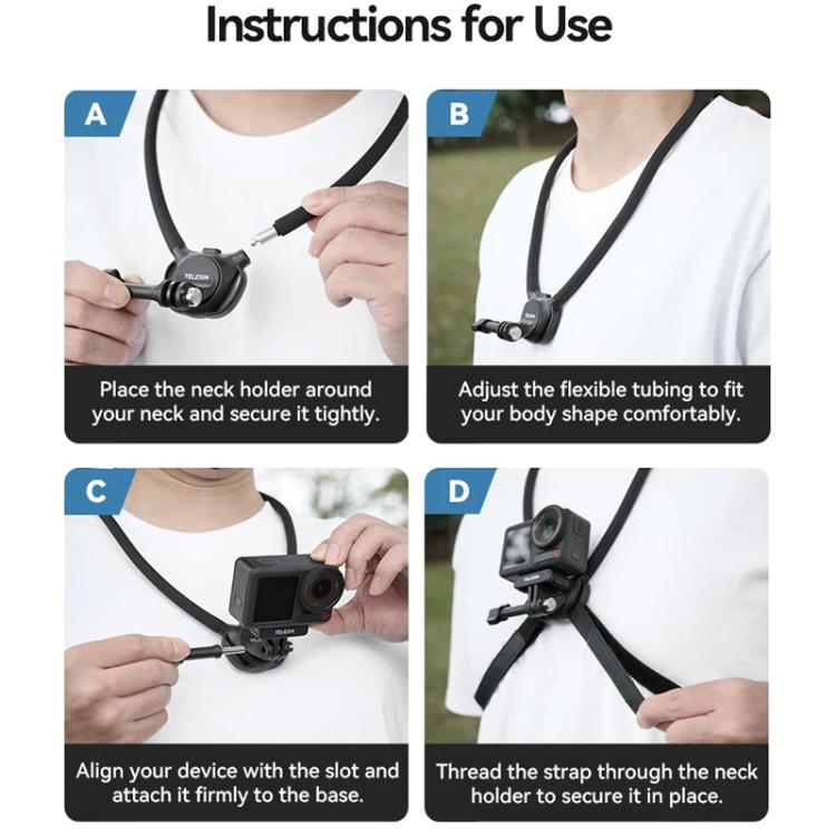 TELESIN Action Camera Neck Holder SE2.0 POV Perspective Bracket With Adjustable Chest Strap, SE2.0 Gray, SE2.0 Black