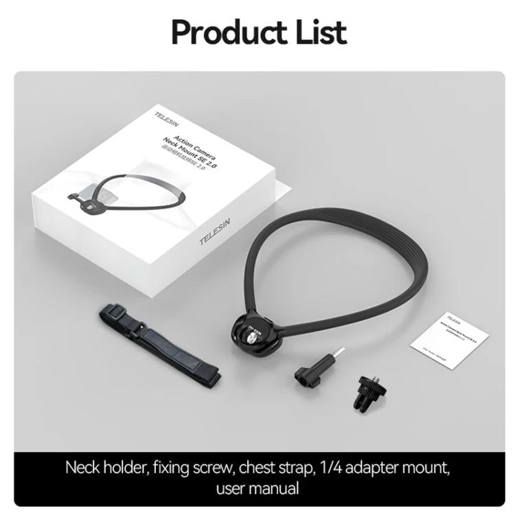 TELESIN Action Camera Neck Holder SE2.0 POV Perspective Bracket With Adjustable Chest Strap, SE2.0 Gray, SE2.0 Black