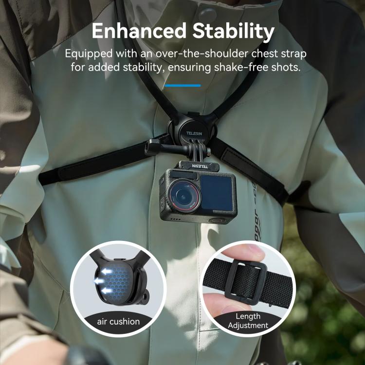 TELESIN Action Camera Neck Holder SE2.0 POV Perspective Bracket With Adjustable Chest Strap, SE2.0 Gray, SE2.0 Black