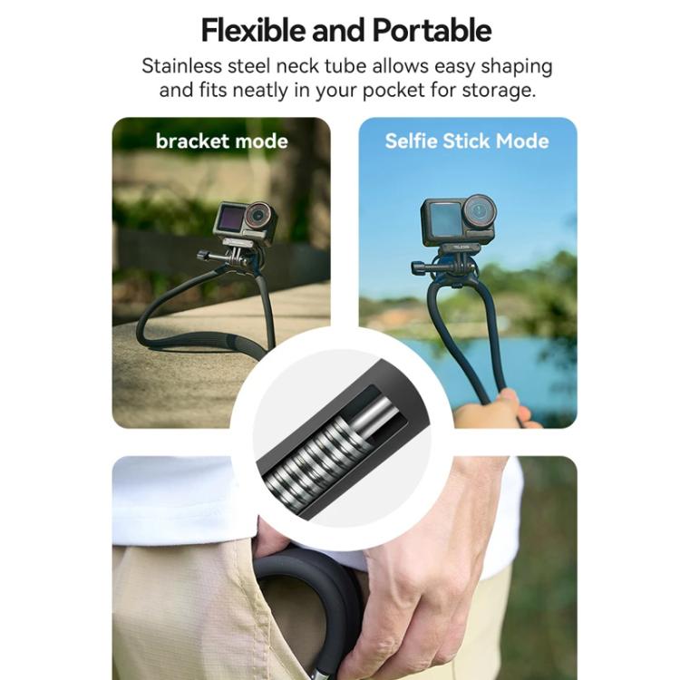 TELESIN Action Camera Neck Holder SE2.0 POV Perspective Bracket With Adjustable Chest Strap, SE2.0 Gray, SE2.0 Black