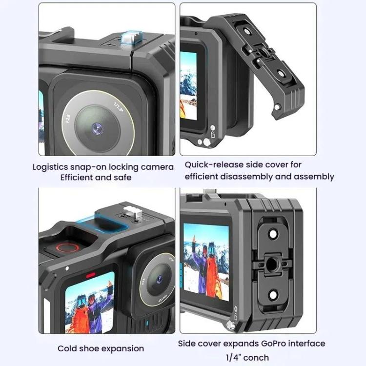 HEPAIL AC68 Aluminum Alloy Rabbit Cage Frame For GoPro HERO13 Black /12 Black /11 Black /10 Black /9 Black, AC68