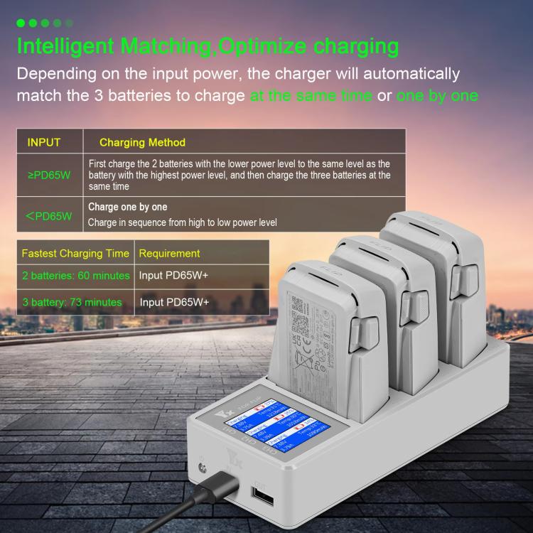For DJI Flip Drone YX 3-Channel Battery Charger with Color LCD Screen Smart Charging Hub, 3-Channel Color Screen