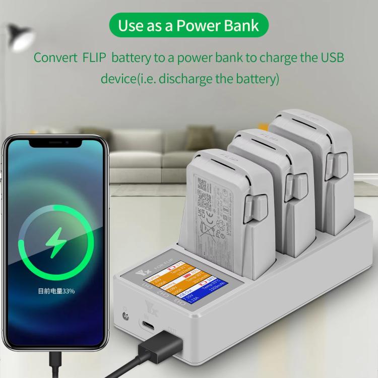 For DJI Flip Drone YX 3-Channel Battery Charger with Color LCD Screen Smart Charging Hub, 3-Channel Color Screen
