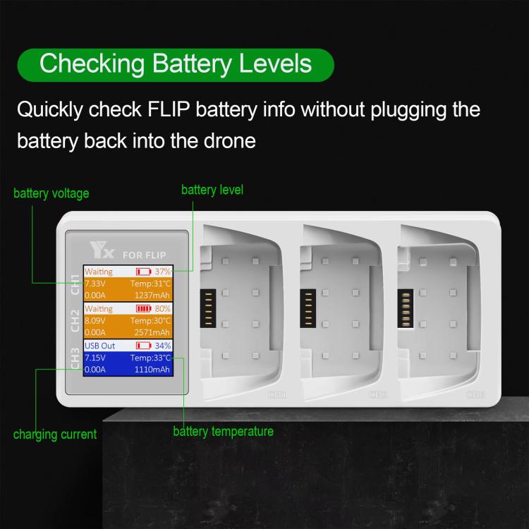 For DJI Flip Drone YX 3-Channel Battery Charger with Color LCD Screen Smart Charging Hub, 3-Channel Color Screen