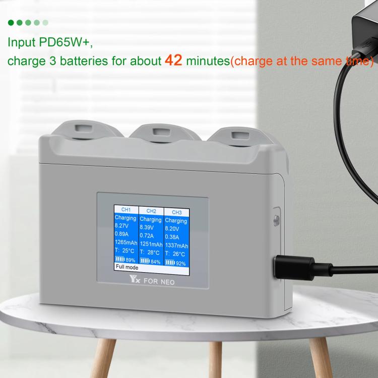 For DJI Neo Battery Charger YX 3-way Color Screen Charger Hub Charging Station, 3-way Color Screen