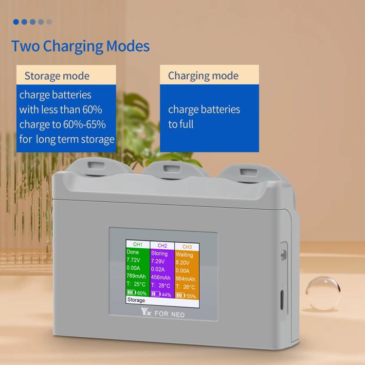 For DJI Neo Battery Charger YX 3-way Color Screen Charger Hub Charging Station, 3-way Color Screen