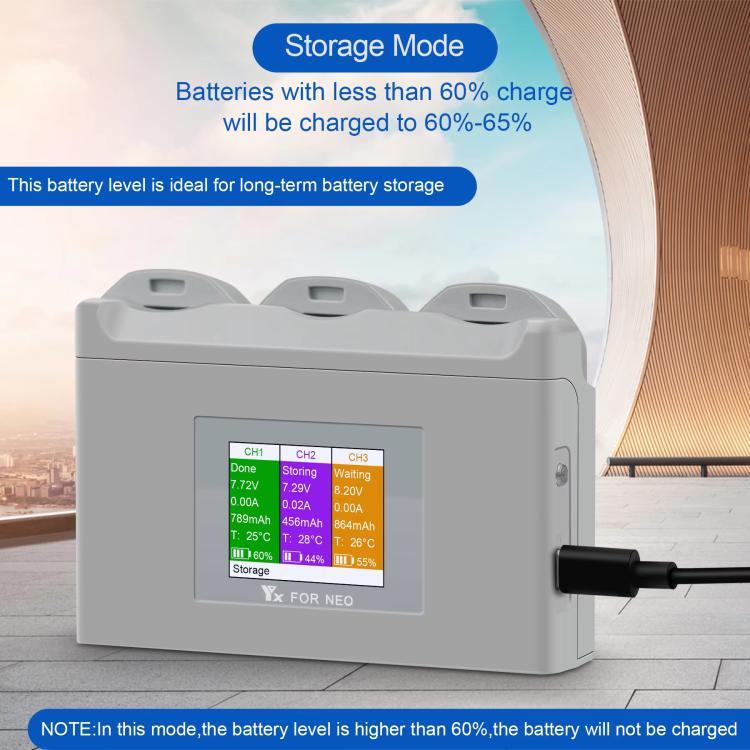 For DJI Neo Battery Charger YX 3-way Color Screen Charger Hub Charging Station, 3-way Color Screen