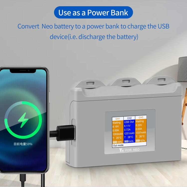 For DJI Neo Battery Charger YX 3-way Color Screen Charger Hub Charging Station, 3-way Color Screen