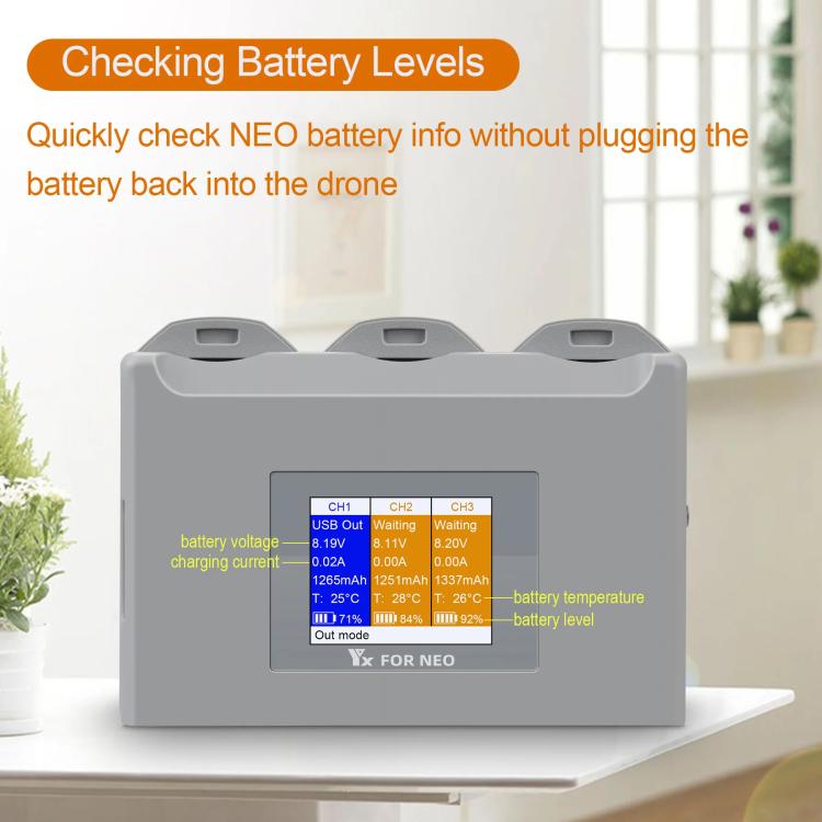 For DJI Neo Battery Charger YX 3-way Color Screen Charger Hub Charging Station, 3-way Color Screen