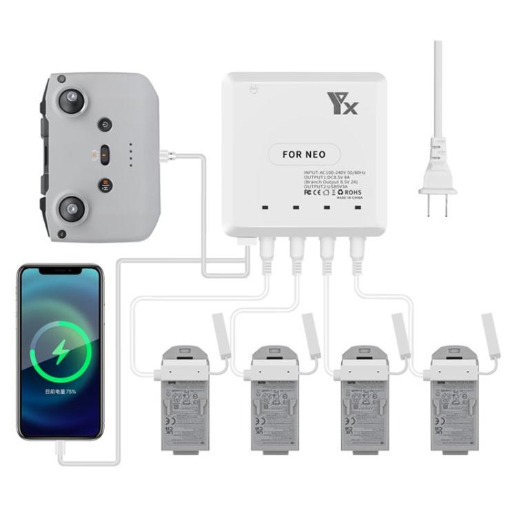 For DJI Neo Drone YX 4-port Battery Charger Charging Hub, US Plug, EU Plug, UK Plug, AU Plug