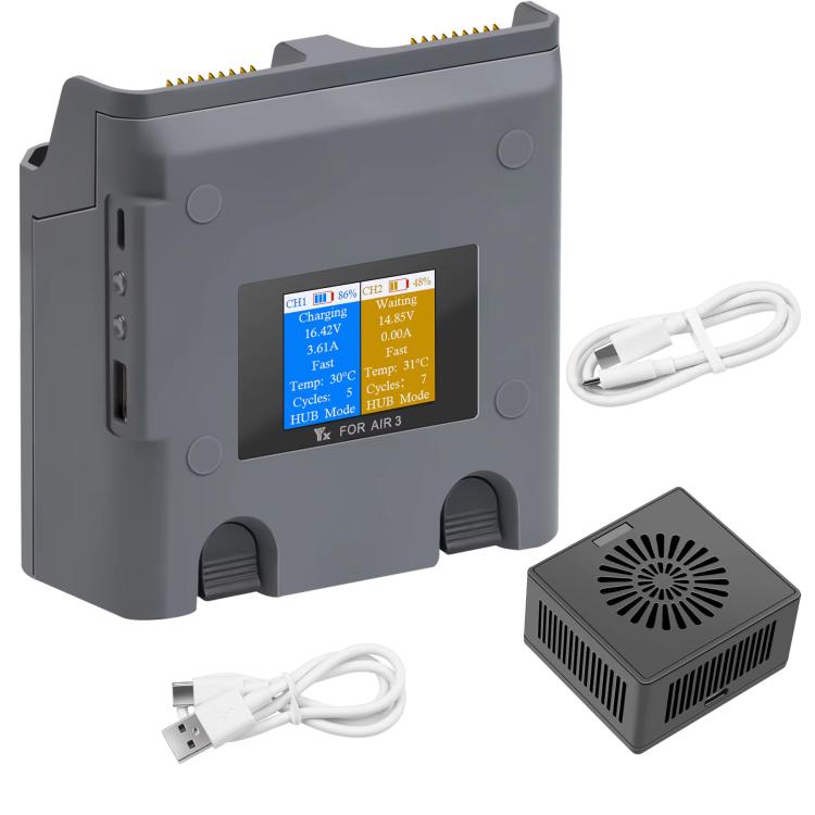 For DJI Air 3/Air 3S YX 2-Way Battery Charger Charging Butler With Color Screen Drone Accessories, 2-Way Color Screen