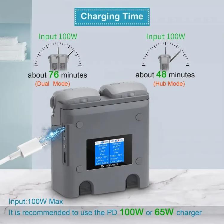 For DJI Air 3/Air 3S YX 2-Way Battery Charger Charging Butler With Color Screen Drone Accessories, 2-Way Color Screen