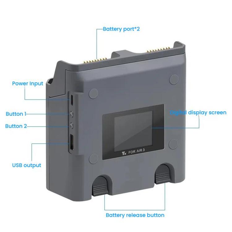 For DJI Air 3/Air 3S YX 2-Way Battery Charger Charging Butler With Color Screen Drone Accessories, 2-Way Color Screen