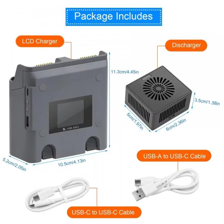 For DJI Air 3/Air 3S YX 2-Way Battery Charger Charging Butler With Color Screen Drone Accessories, 2-Way Color Screen