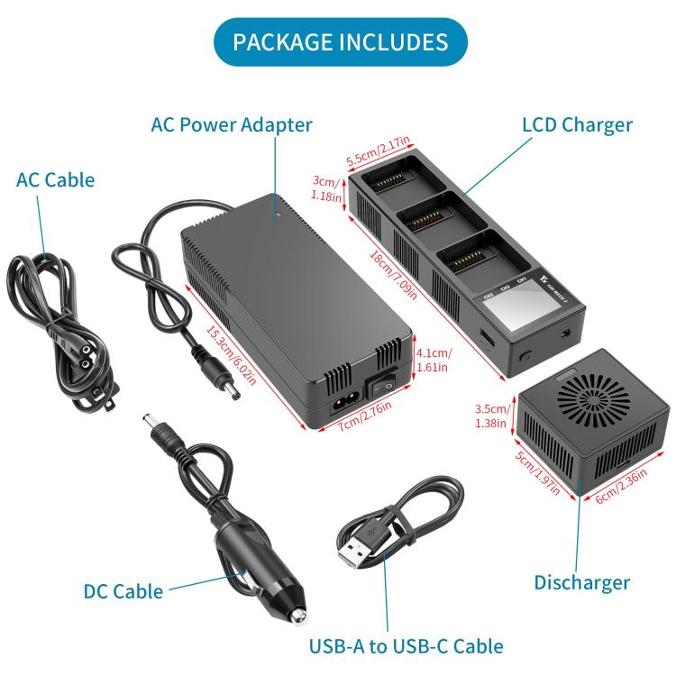 For DJI Mavic 3 YX Battery Charger Discharger Hub 3-in-1 Smart Charging Station With Color Screen, US Plug, AU Plug, EU Plug, UK Plug