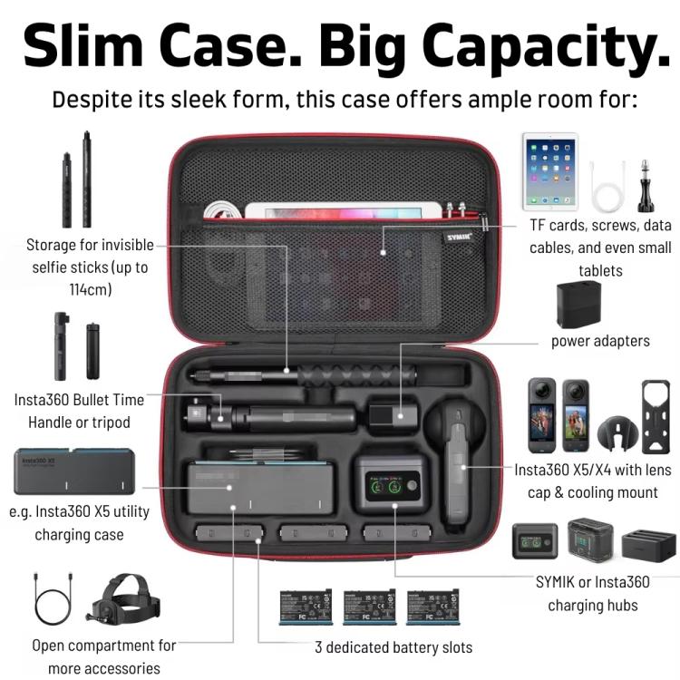 For Insta360 X5 / X4 Camera SYMIK Large Capacity Storage Bag Handbag Messenger Carrying Case