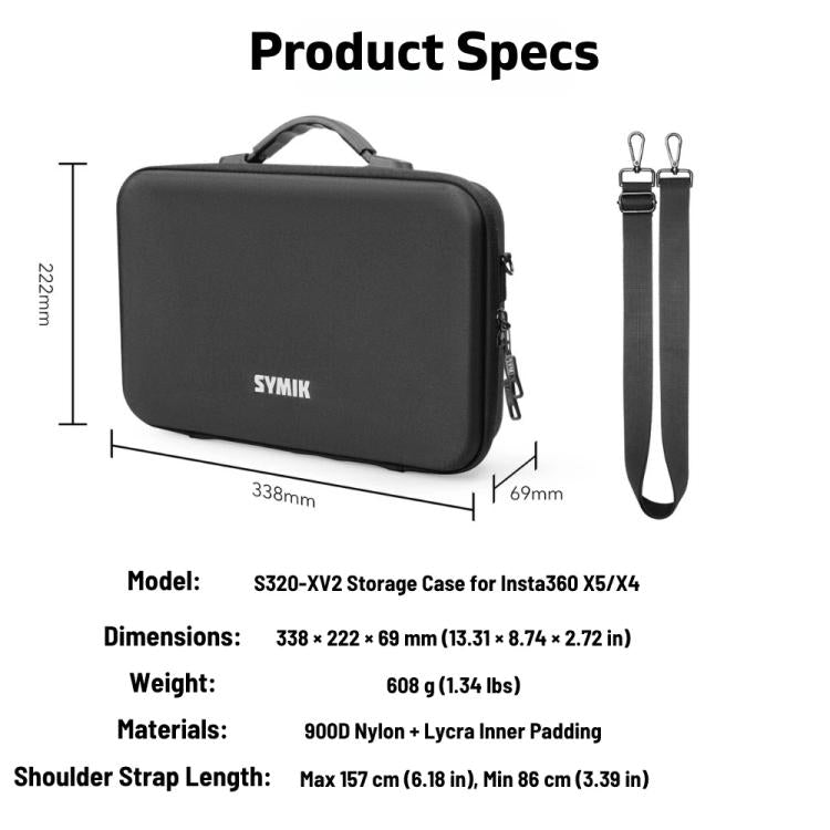For Insta360 X5 / X4 Camera SYMIK Large Capacity Storage Bag Handbag Messenger Carrying Case