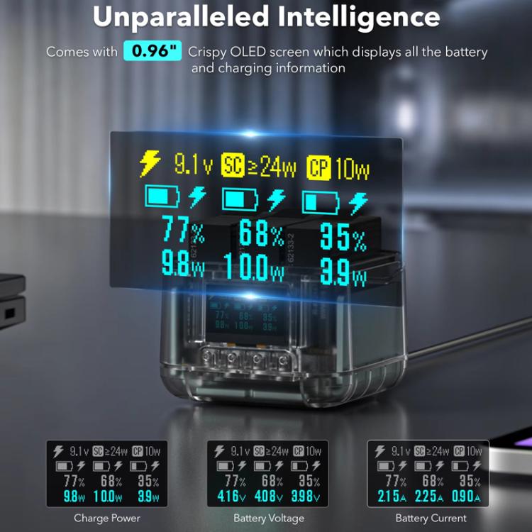 For Insta360 Ace Pro/Ace Pro 2 Battery Charger 3-Channel Fast Charging Station With OLED Screen, For Insta360 Ace Pro/Ace Pro 2