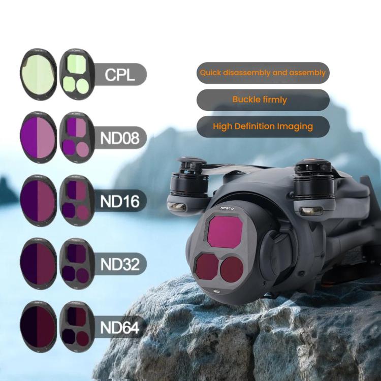 For DJI Mavic 4 Pro RCSTQ Lens Filter, ND8, ND16, ND32, CPL, ND8/PL, ND16/PL, ND32/PL, CPL+ND16+ND32, CPL+ND16/PL+ND32/PL, ND8+ND16+ND32, ND8/PL+ND16/PL+ND32/PL, CPL+ND8+ND16+ND32, CPL+ND8/PL+ND16/PL+ND32/PL