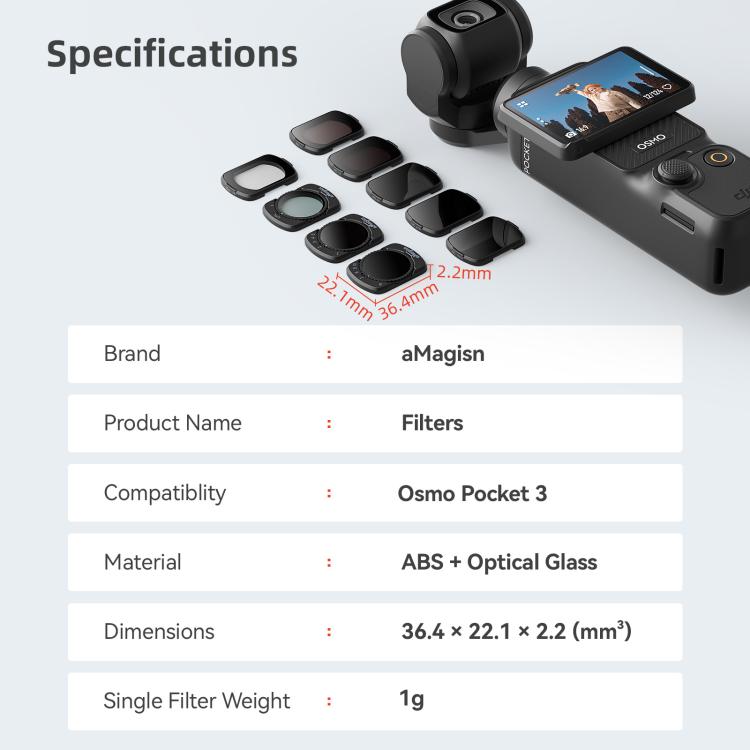 For DJI Osmo Pocket 3 aMagisn Adjustable Magnetic Filter Camera Lens Filters, CPL, ND 1 To 5 Gear, ND 6 To 10 Gear, Mist 1/4, ND4/16/64/256, ND1000