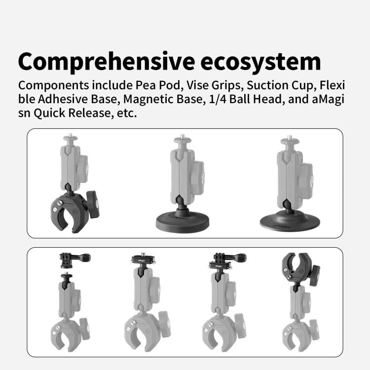 aMagisn Metal Arm Clamp Magnetic Base with 1/4-inch Ball Head For Insta360, DJI, GoPro Cameras, Magnetic Base