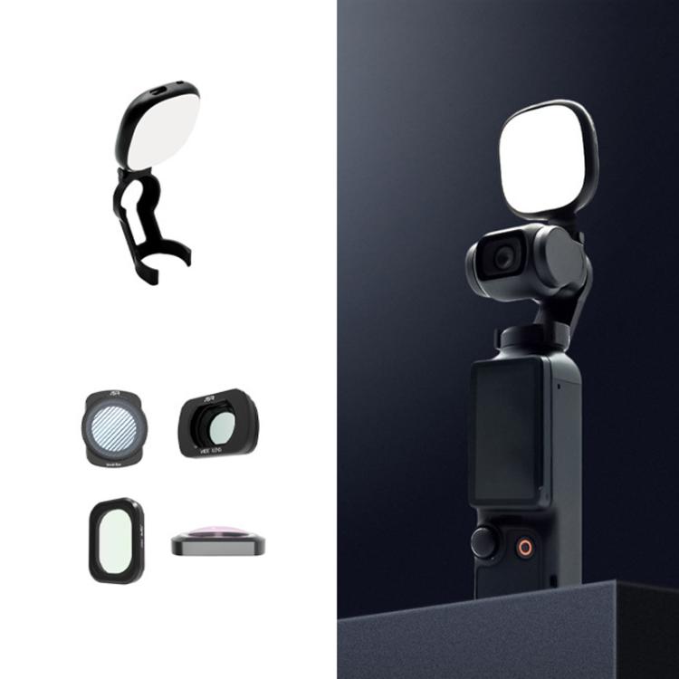 For DJI Osmo Pocket 3 JSR Fixed Frame Head Fill Light, Single Fill Light, With Widening Lens, With Black Soft 1/4 Filter, With Black Soft 1/8 Filter, With Soft Focus Lens, With Black Soft 1/4+Black Soft 1/8+Soft Focus Lens, With Wide Angle 4 In 1