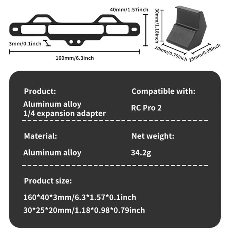 For DJI RC Pro 2 Aluminum Alloy 1/4-inch Tripod Adapter Mounting Bracket, With  1/4-inch Tripod Adapter