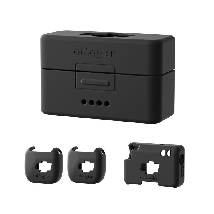 For DJI Mic Mini aMagisn MP01 Silicone Protective Case, 3 In 1 Black, 3 In 1 Gray, 3 In 1 Pink, 3 In 1 Purple, 3 In 1 Blue, 4 In 1 Black, 4 In 1 Gray, 4 In 1 Pink, 4 In 1 Purple, 4 In 1 Blue