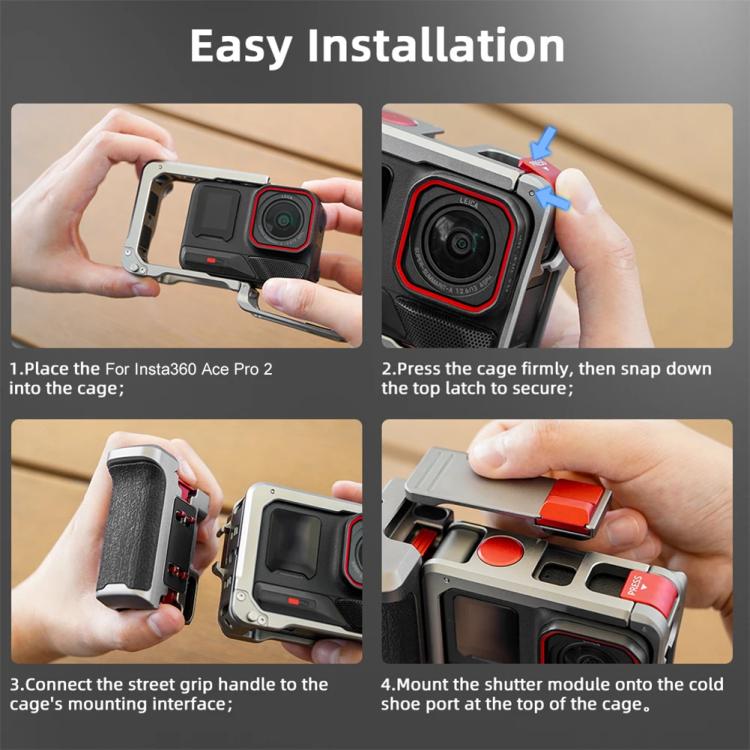 For Insta360 Ace Pro 2 / Ace Pro Flymile Xplorer Grip Kit Street Photography Handle Metal Cage Case