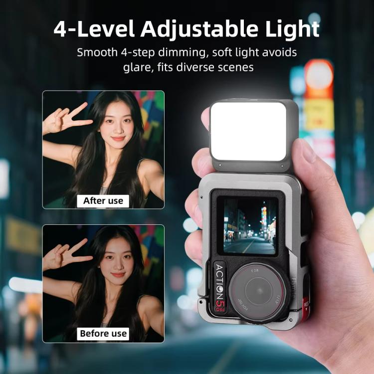 For DJI Action 5 Pro/ Action 4 Flymile 20 LEDs Magnetic Fill Light Rechargeable Video Light 3000K/4440K/8700K Adjustable