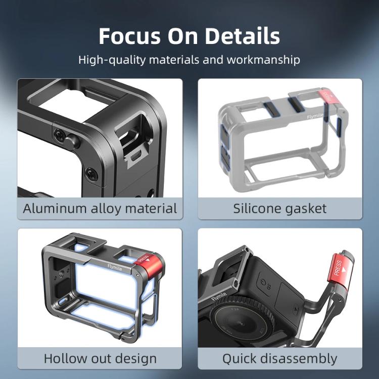 For DJI Action 5 Pro/Action 4/Action 3 Flymile Aluminum Alloy Camera Cage Protective Metal Frame