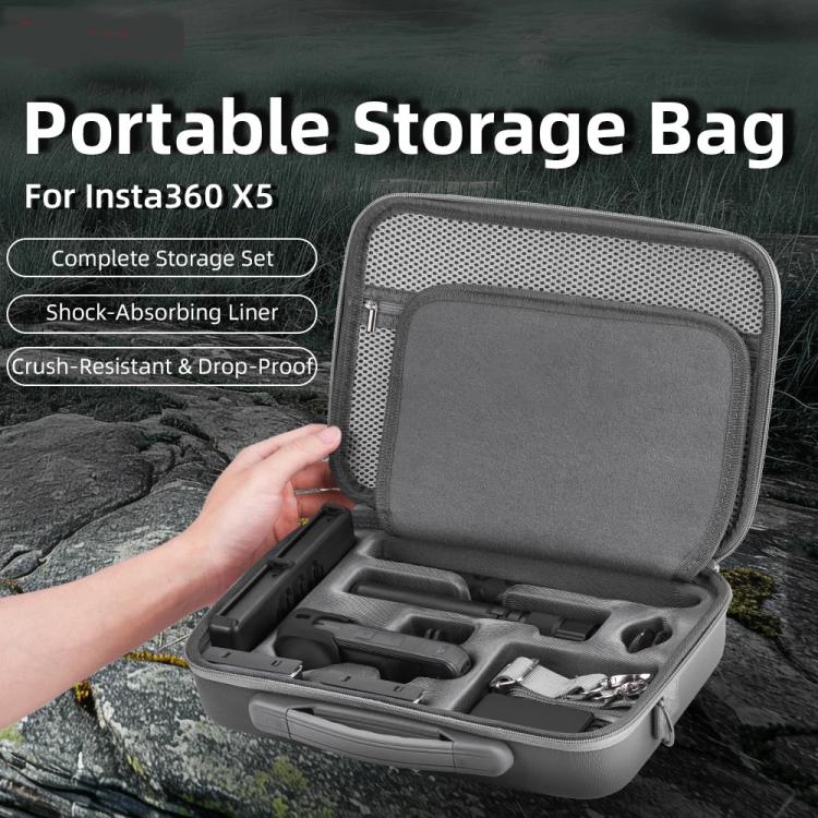 For Insta360 X5 Flymile All-in-One Storage Shoulder Bag Durable PU + Lycra Material Carrying Case, PU + Lycra